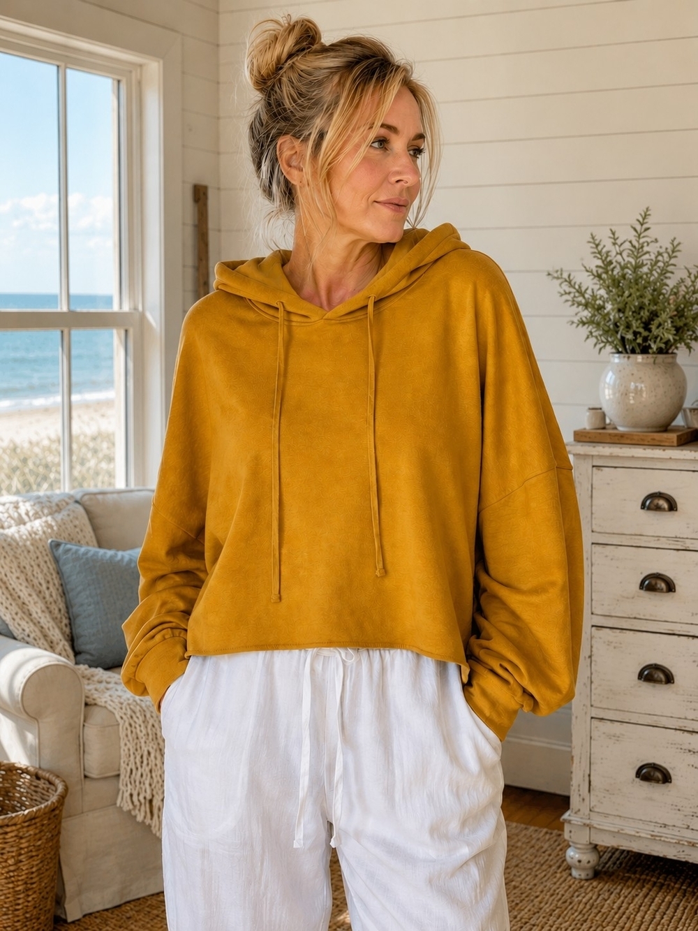 Cropped Oversized Hoodie | Women's Cozy Casual Pullover Sweatshirt Loungeware